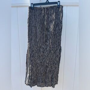 L Black & Tan Striped Rayon Midi Skirt by I.N. Studio